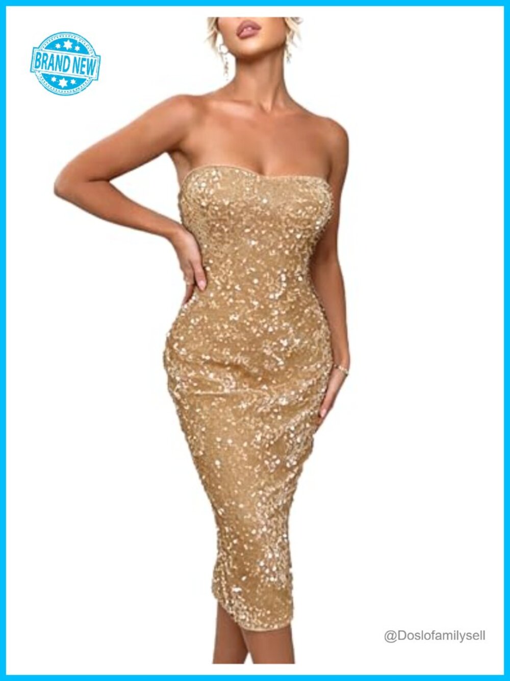 Joyfunear Sequin Strapless Midi Dress Sleeveless Bodycon Club Cocktail